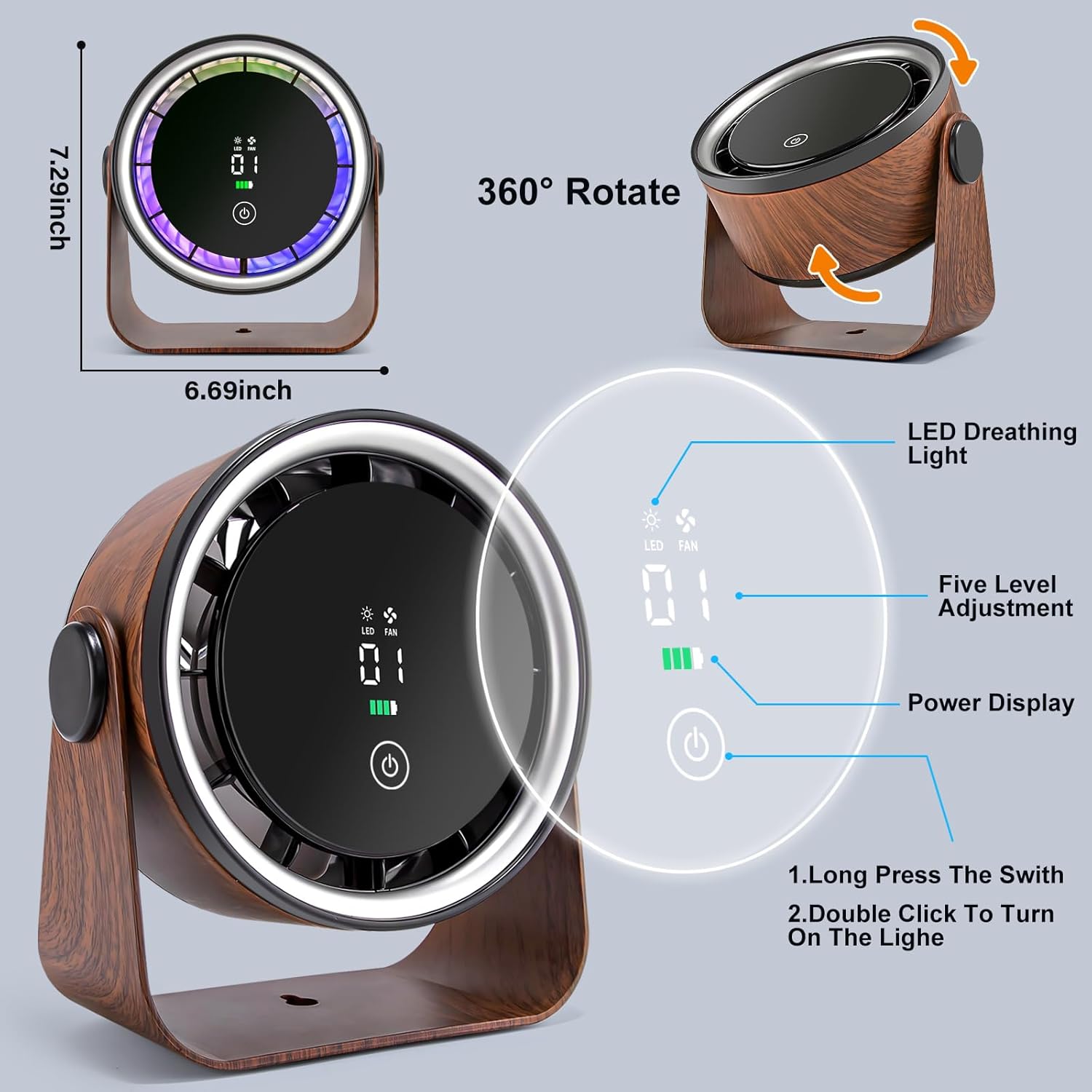 Portable Breeze Fan with Night Light